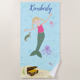 Little Blonde Mermaid Personalisiert Beach Handtuc Strandtuch