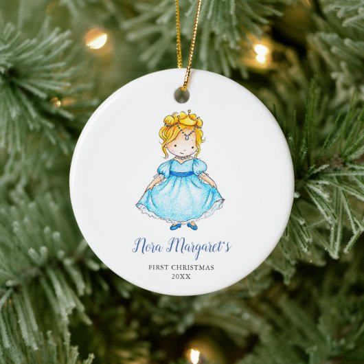 Little Blonde Princess Personalisiert Simple Girl Keramik Ornament (Baum)