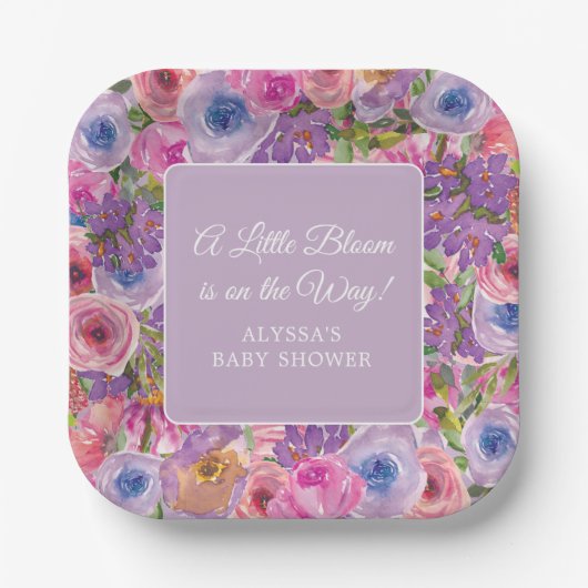 Little Bloom Lila Pink Floral Baby Dusche Pappteller (Vorderseite)
