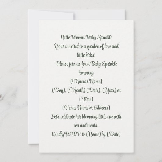 Little Blooms Baby Sprinkle | Blush & Sage Einladung (Rückseite)
