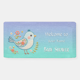 Little Blue Bird Floral Baby Dusche Banner