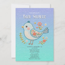 Little Blue Bird Floral Baby Dusche