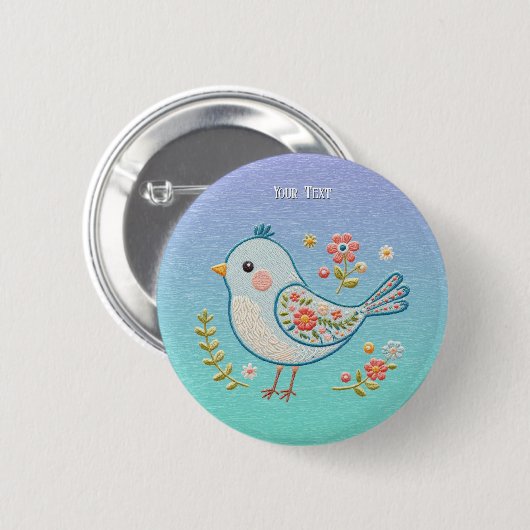 Little Blue Bird Floral Button (Vorne & Hinten)
