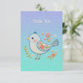 Little Blue Bird Floral Danke Karte (Stehend Vorderseite)