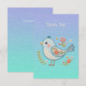 Little Blue Bird Floral Danke Karte (Vorne/Hinten)