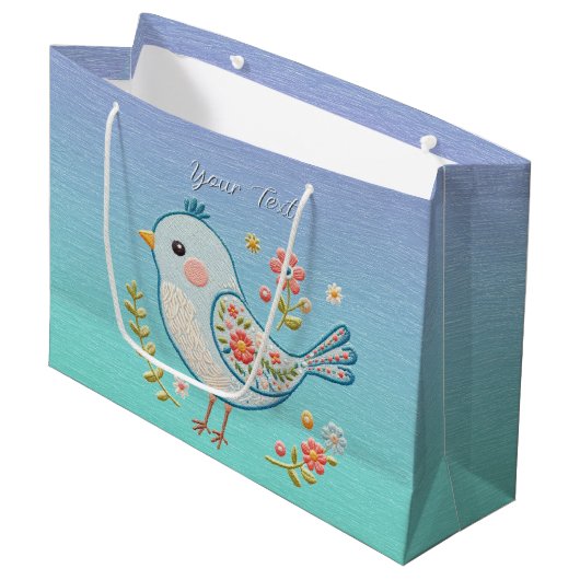 Little Blue Bird Floral Geschenktasche Große Geschenktüte (Vorderseite Schrägansicht)