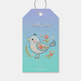 Little Blue Bird Floral Gift Tag Geschenkanhänger