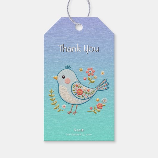 Little Blue Bird Floral Gift Tag Geschenkanhänger (Vorderseite)