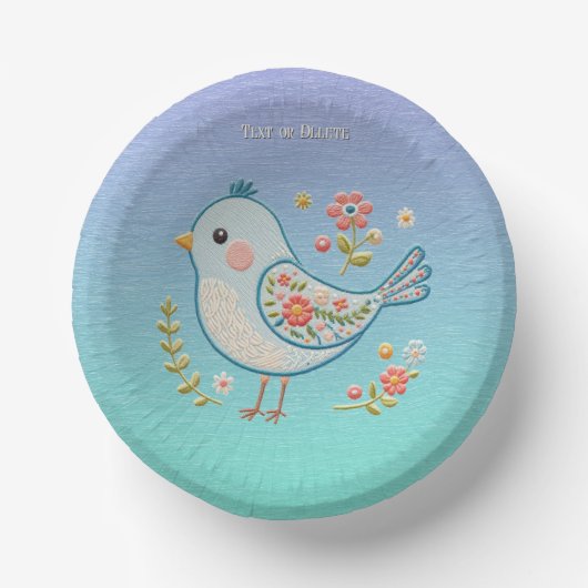 Little Blue Bird Floral Paper Bowl Pappteller (Vorderseite)