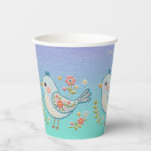 Little Blue Bird Floral Paper Cups Pappbecher (Vorderseite)