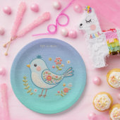 Little Blue Bird Floral Paper Plate Pappteller (Party)