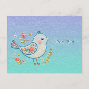 Little Blue Bird Floral Postcard Postkarte