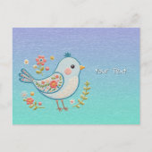 Little Blue Bird Floral Postcard Postkarte (Vorderseite)