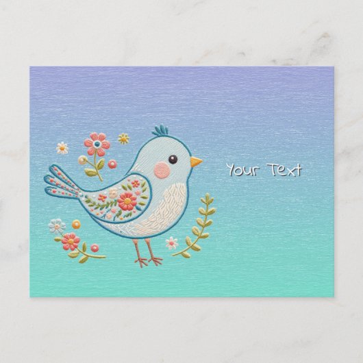 Little Blue Bird Floral Postcard Postkarte (Vorderseite)
