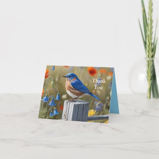 Little Blue Bird geklappt Danke Karte (Vorderseite)