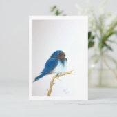 Little Blue Bird on a limb - Original Artwork Dankeskarte (Stehend Vorderseite)