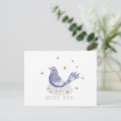 Little Blue Bird und Blume Miss You Postkarte (Stehend Vorderseite)