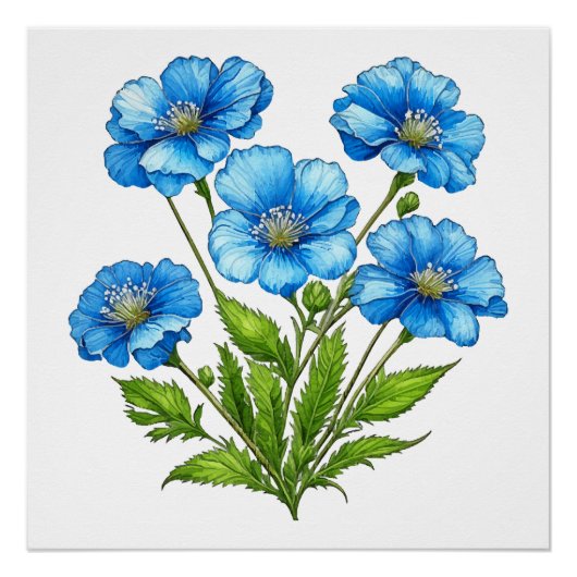 Little Blue Blumen Poster (Vorderseite)