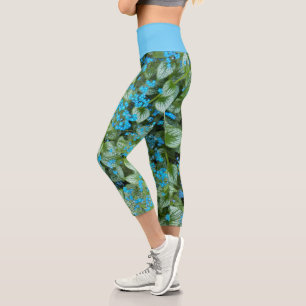 Little Blue Brunnera Blume Floral Capri Leggings
