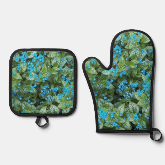 Little Blue Brunnera Blume Floral Ofenhandschuh & Topflappen-Set (Vorderseite)