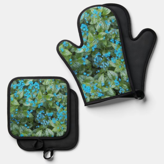 Little Blue Brunnera Blume Floral Ofenhandschuh & Topflappen-Set (Vorderseite/Rückseite)