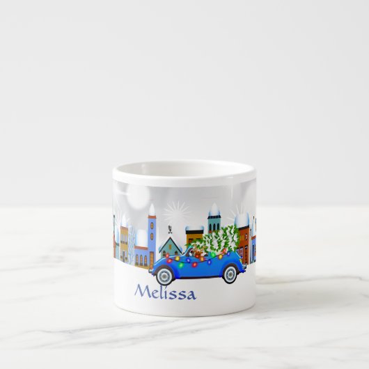 Little Blue Car & Tree Christmas Custom Espressotasse (Vorderseite)