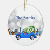 Little Blue Car & Tree Christmas Custom Keramik Ornament (Links)