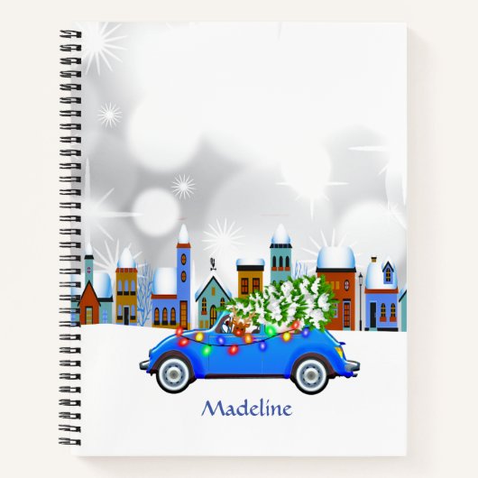 Little Blue Car & Tree Christmas Custom Notizblock (Vorderseite)