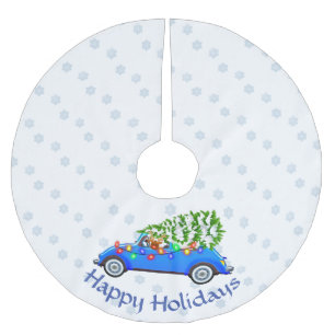 Little Blue Car & Tree Christmas Custom Polyester Weihnachtsbaumdecke