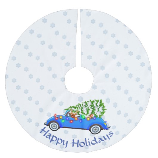 Little Blue Car & Tree Christmas Custom Polyester Weihnachtsbaumdecke (Vorderseite)