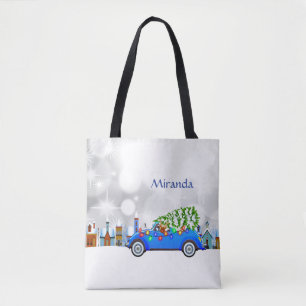 Little Blue Car & Tree Christmas Custom Tasche