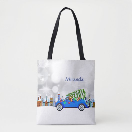 Little Blue Car & Tree Christmas Custom Tasche (Vorderseite)