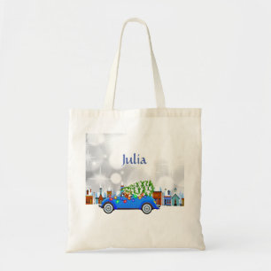Little Blue Car & Tree Christmas Custom Tragetasche