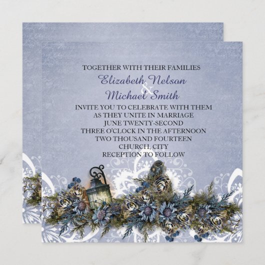 Little Blue Christmas Birds Wedding Invite Einladung (Vorne/Hinten)