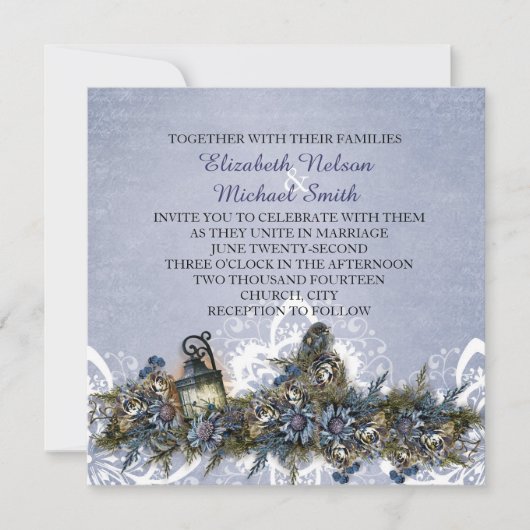 Little Blue Christmas Birds Wedding Invite Einladung (Vorderseite)