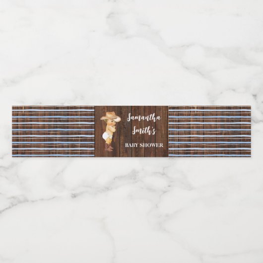 Little Blue Cowboy Western Baby Dusche Wasserflaschenetikett (Einzelnes Label)