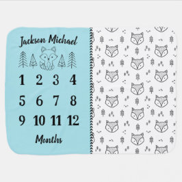 Little Blue Fox Milestone Baby Blanket Babydecke