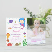 Little Blue heir Meerjungfrau Einladungen mit Foto (Stehend Vorderseite)