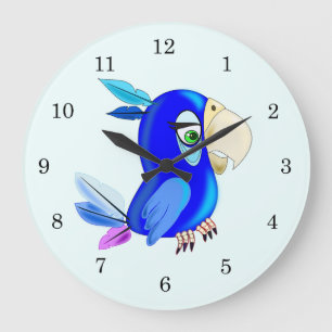 Little Blue Parrot Große Wanduhr