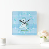 Little Blue Pony Kinderzimmer Wall Clock Quadratische Wanduhr (Zuhause)