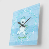 Little Blue Pony Kinderzimmer Wall Clock Quadratische Wanduhr (Winkel)