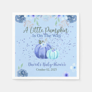 Little Blue Pumpkin Fall Floral Baby Shower Napkin Serviette