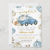 Little Blue Pumpkin Truck Baby Dusche Einladung (Vorderseite)