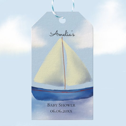Little Blue Sail Boat Baby Dusche Geschenkanhänger