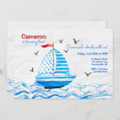 Little Blue Sailboat Birthday Einladung (Vorne/Hinten)