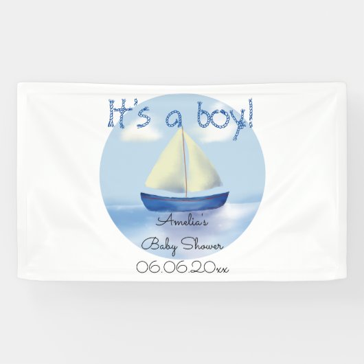Little Blue Sailboat Boys Babydusche Banner (Horizontal)