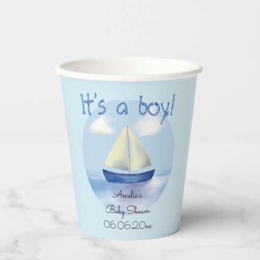 Little Blue Sailboat Boys Babydusche Pappbecher (Vorderseite)