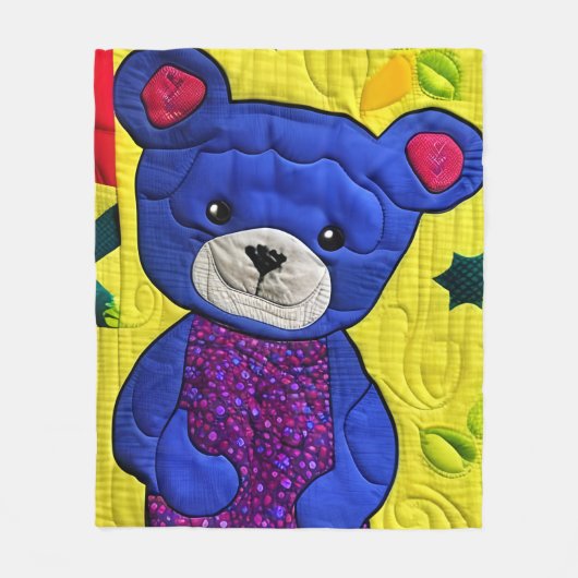 Little Blue Teddy Bear Quilt like Design Fleecedecke (Vorderseite)