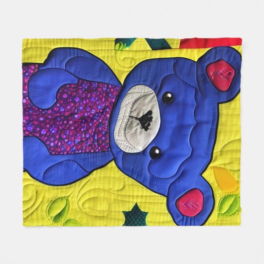 Little Blue Teddy Bear Quilt like Design Fleecedecke (Vorderseite (Horizontal))
