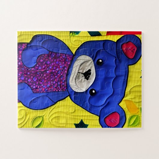 Little Blue Teddy Bear Quilt like Design Puzzle (Horizontal)
